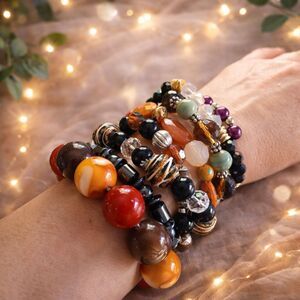 Set of 8 Vintage Pearl & Stone Bracelets - Brown Agate & Natural Beaded Lot